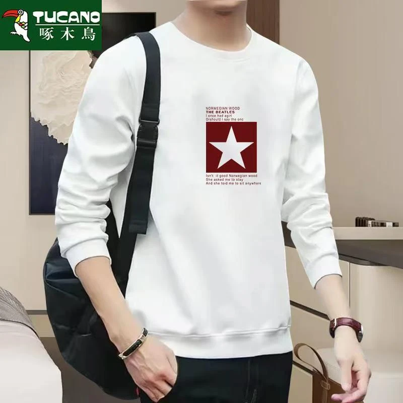 啄木鸟套头字母国潮卫衣秋季宽松长袖男装韩版圆领时尚保暖纯色