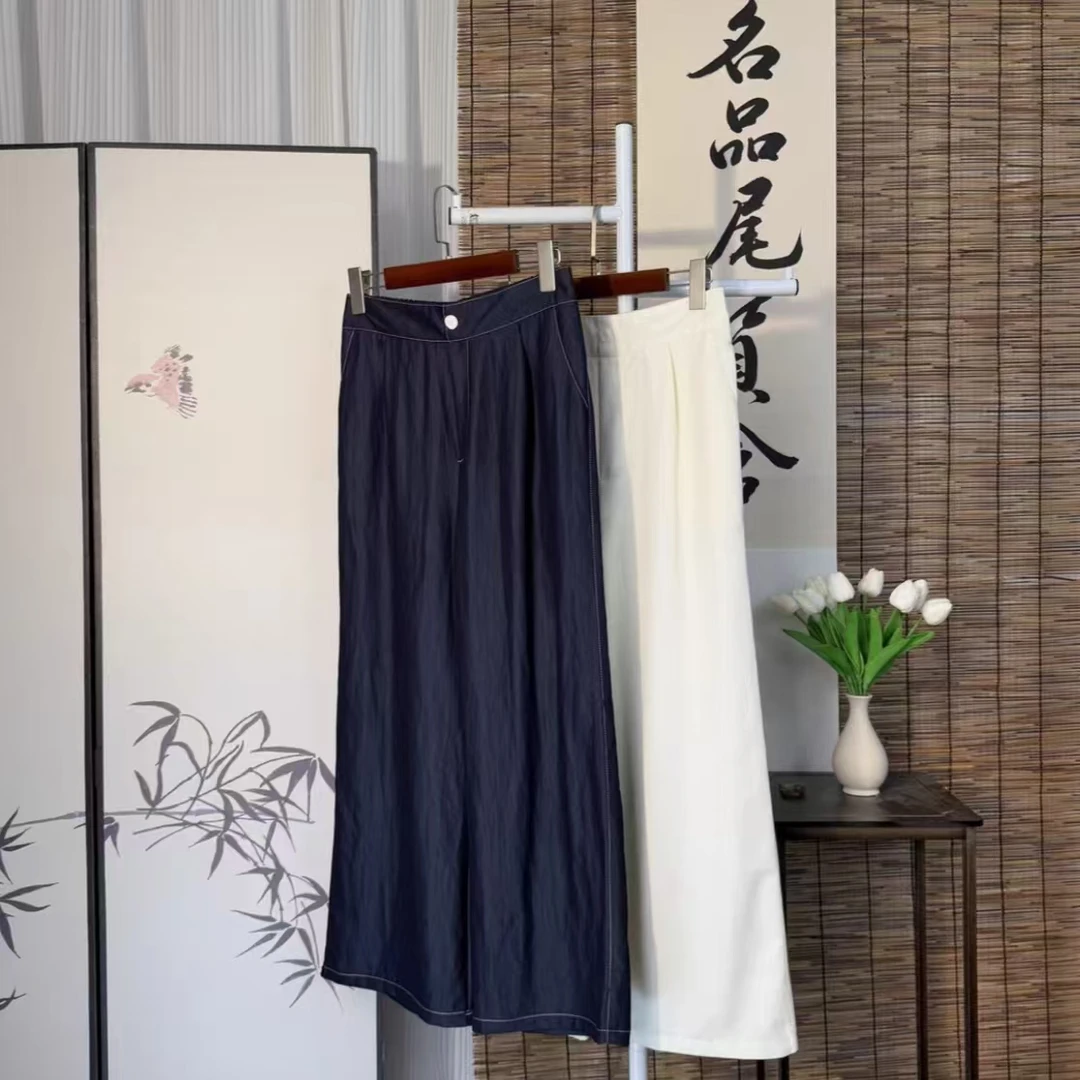 【小云总专属】浮华 春夏高腰直筒裤冰凉透气丝滑时尚百搭九分裤