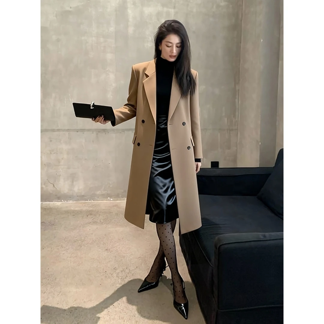 秋季新款中长款咖色西装外套女装正式场合高级感气质御姐风衣大衣