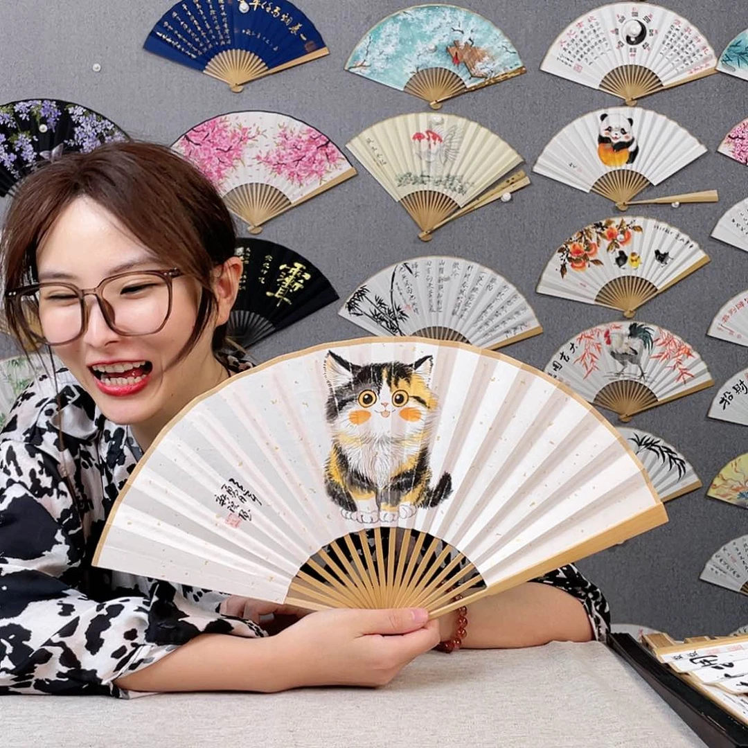 国画8寸玉竹-纯手绘-文玩扇骨（默认粘好）