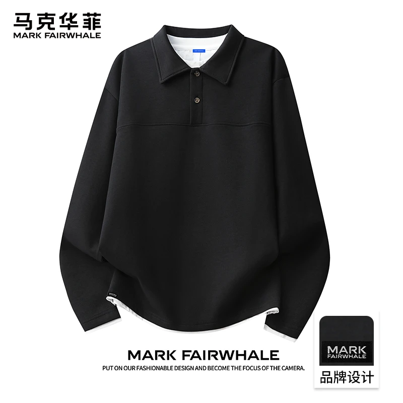 马克华菲秋季新款翻领假两件卫衣2025潮流宽松百搭休闲长袖POLO衫