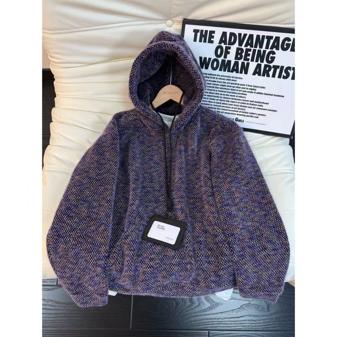 美式复古莫奈紫卫衣秋冬季情侣装美式复古cleanfit男款高级感外套