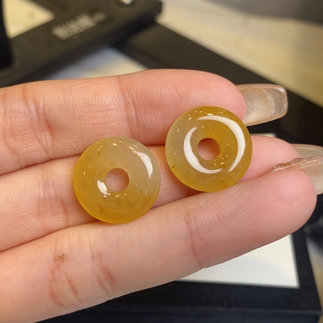 翡翠耳饰未镶嵌冰黄翡甜甜圈