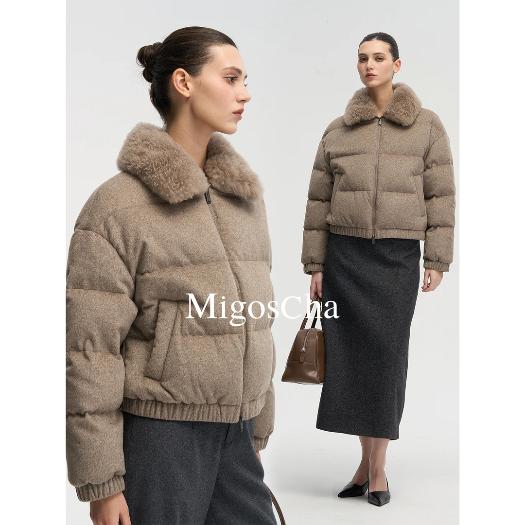 【叶可可专属】可拆卸山羊绒毛领短款鹅绒服B35595