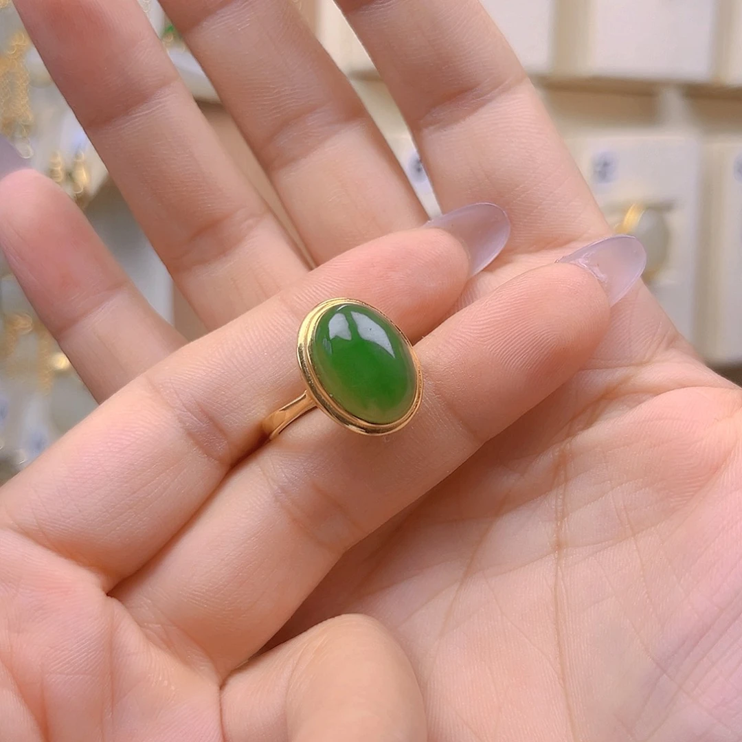 和田玉戒指银S925镀金镶嵌