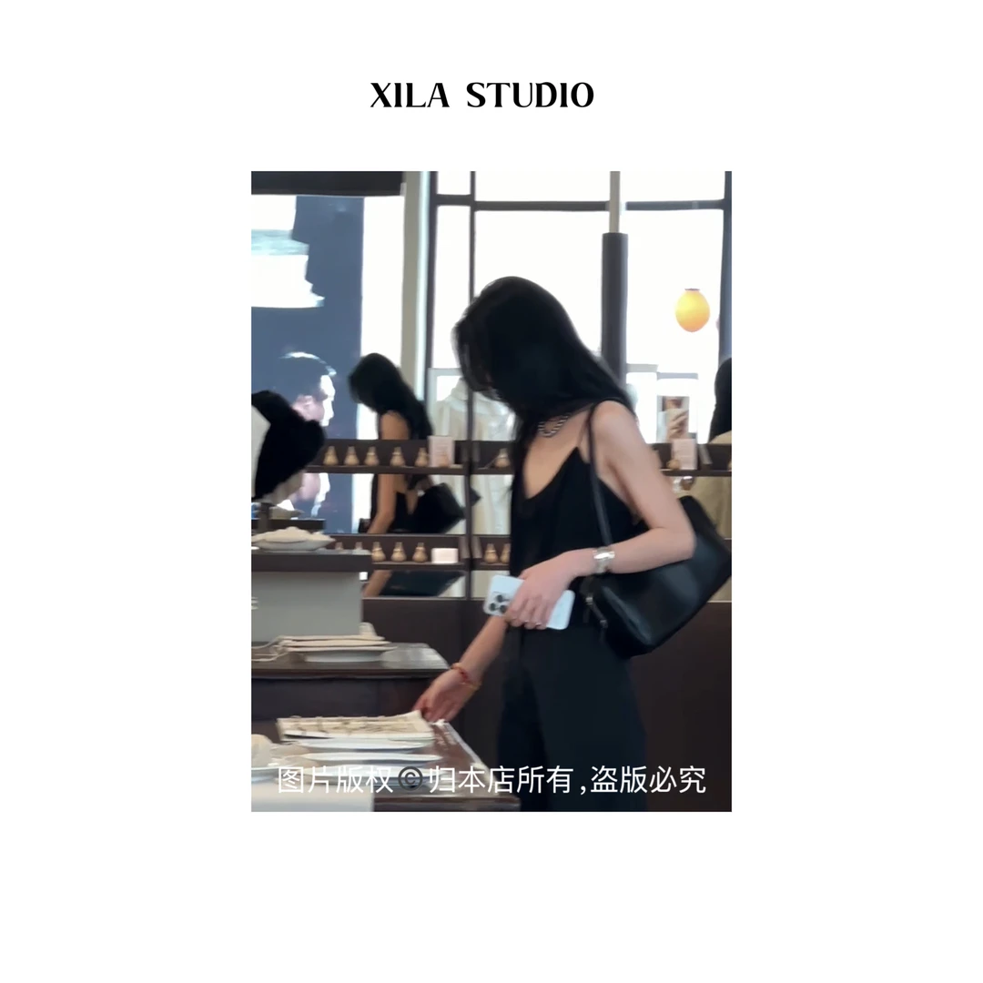 【XILA】日本进口醋酸哑光细肩带交叉短款吊带