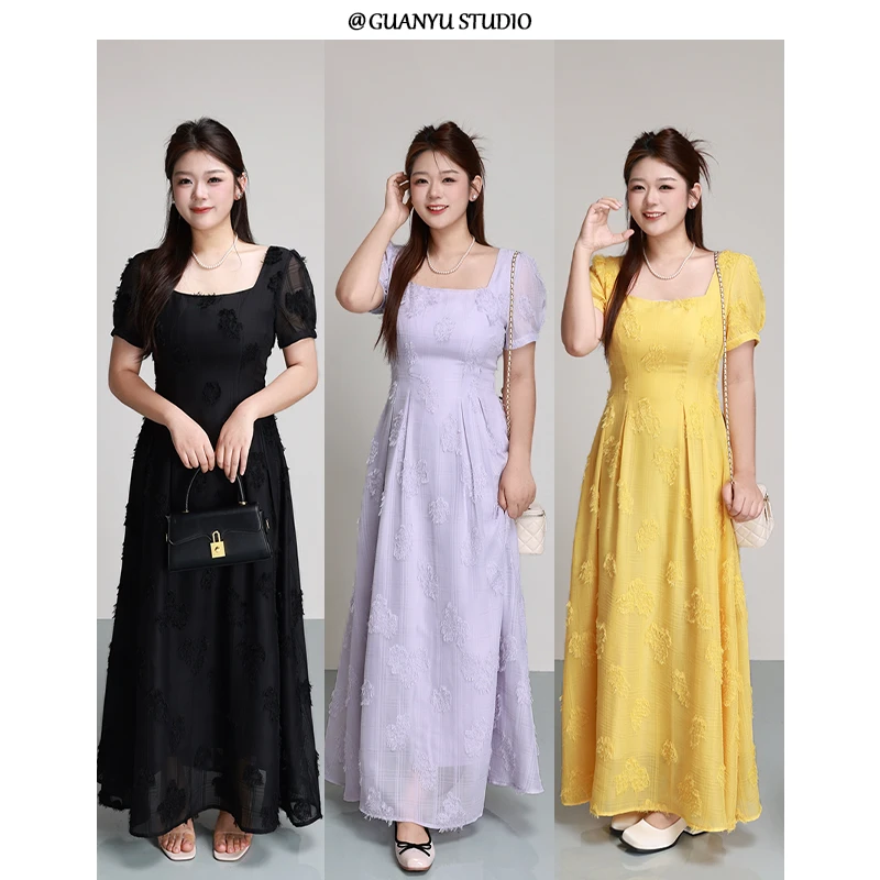 【海风假日】蛋妹大码女装微胖mm夏季法式优雅韵味连衣裙DM26498