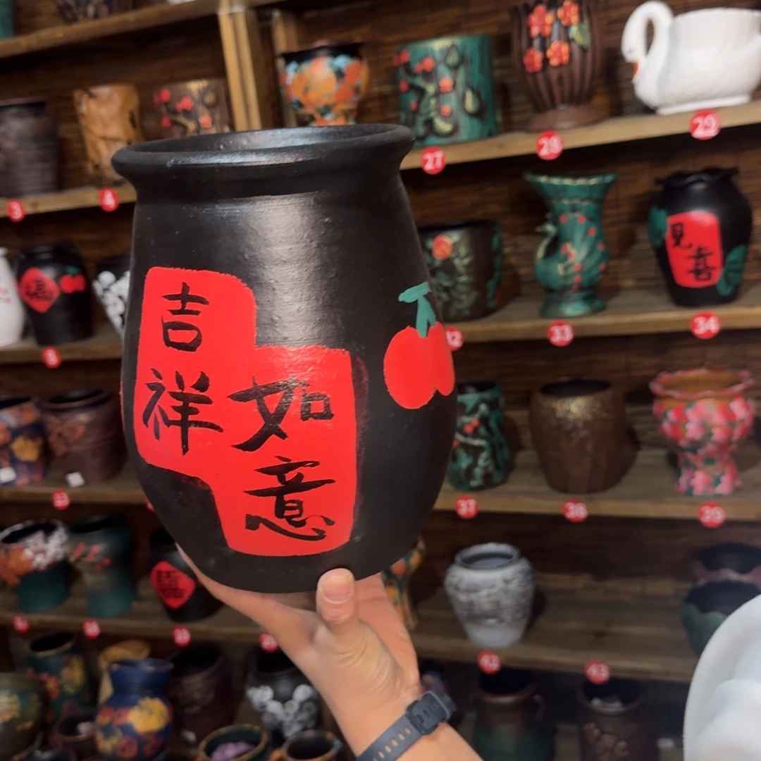 红陶浮雕花盆炸炸炸炸