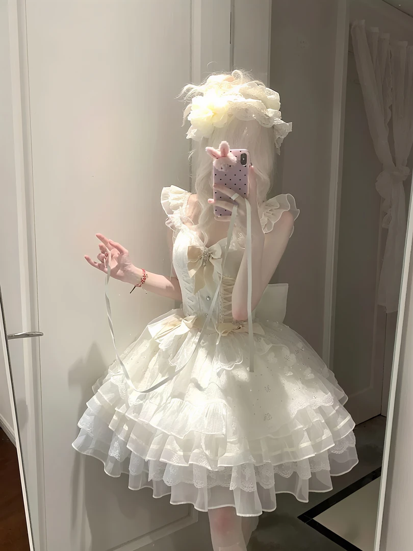 【屿和她】2025新款法式甜美可爱公主裙吊带连衣裙和风套装蛋糕裙