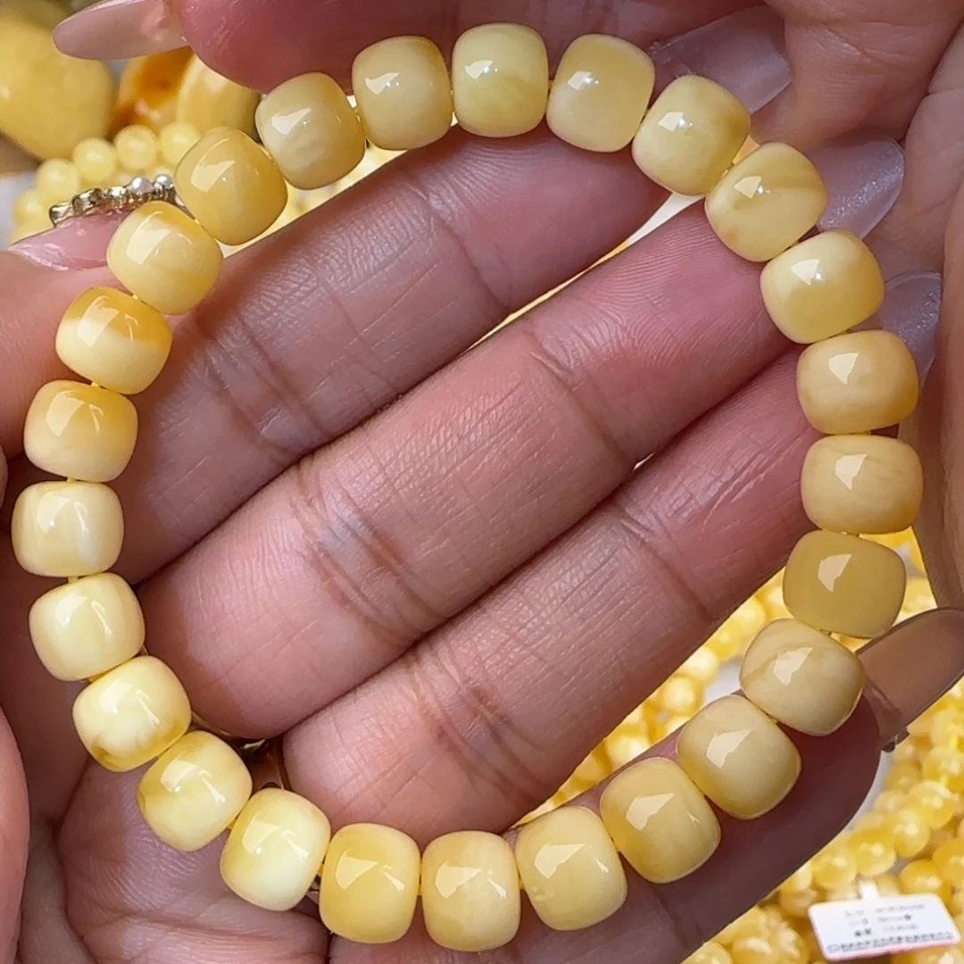 蜜蜡未镶嵌手链浓白花老型手串