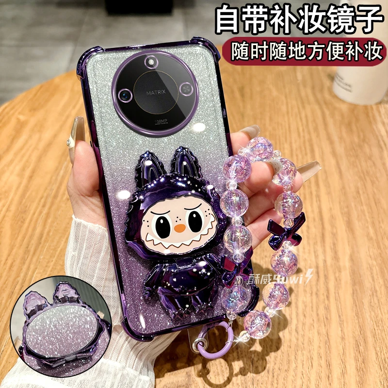 适用荣耀X70手机壳高颜值女款MTN-AN00镜面支架软壳x70创意手挂绳