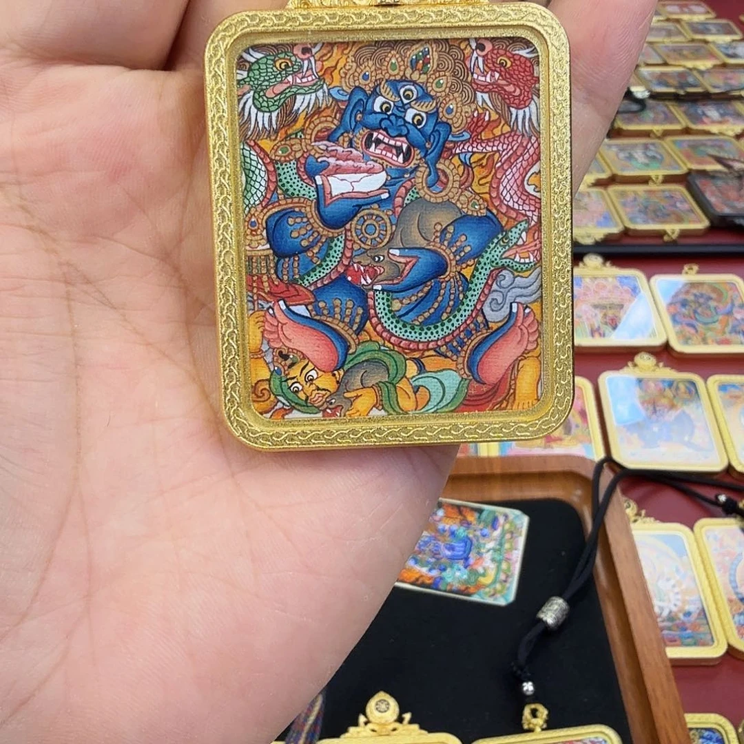 吊坠纯手绘黑老爷唐卡