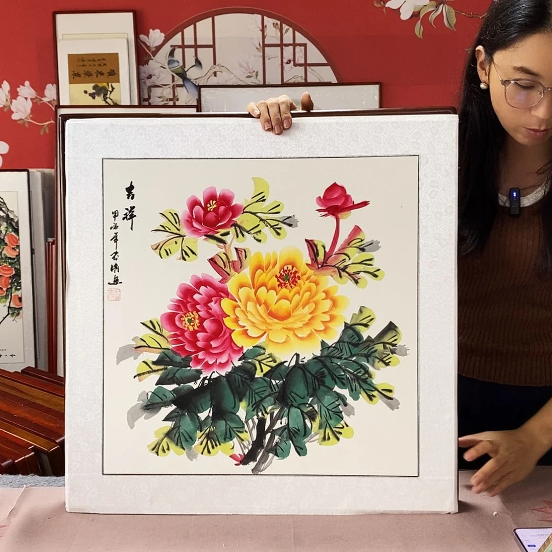 国画手写手绘国画作品62✖️62厘米带框包邮