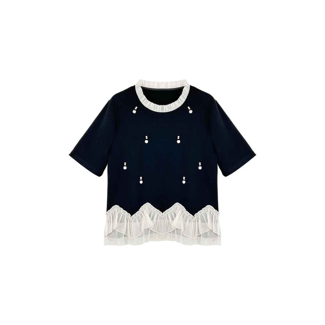 时尚设计感拼接钉珠上衣352229