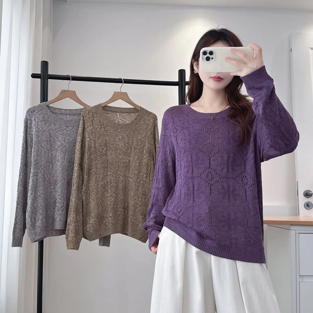 100-200斤大码女装胖mm秋款洋气百搭镂空针织衫休闲显瘦毛衣5140