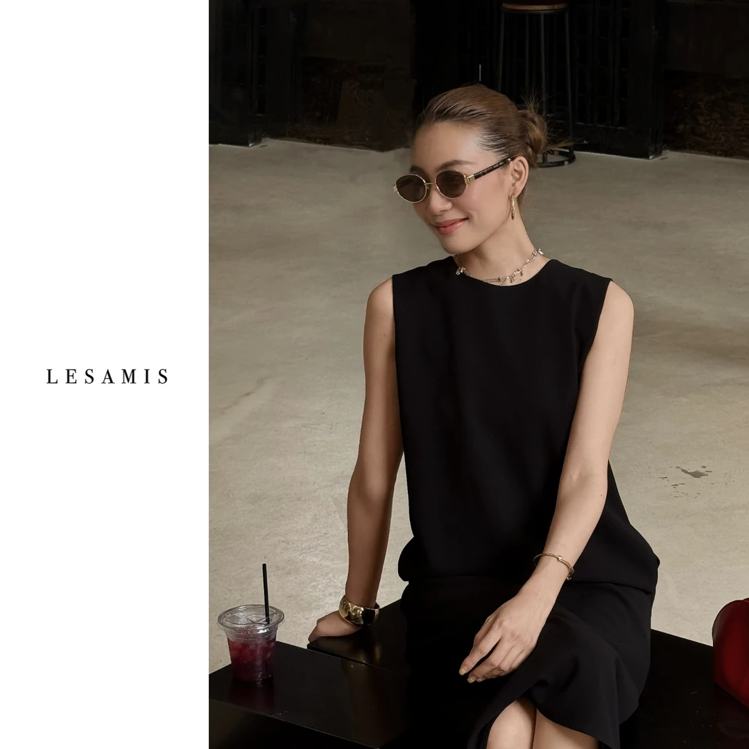 LESAMIS· "赫本裙" 繁星之夏 進口醋酸高级感无袖连衣裙7710386