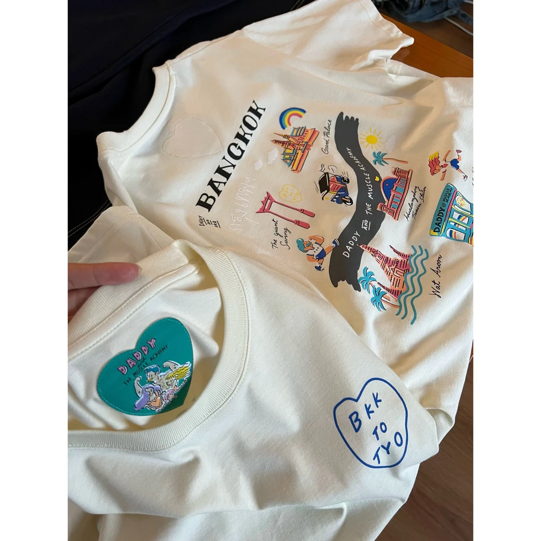 【元气甜妹】dady*夏日趣味海岛印花情侣款短袖上衣～