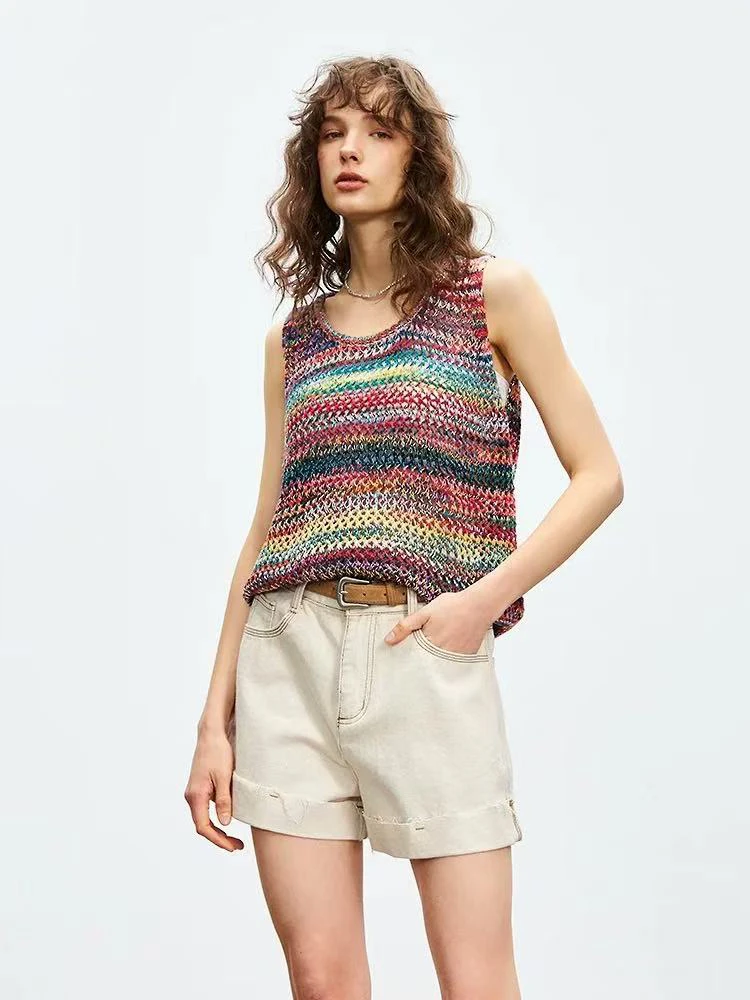 彩色针织无袖宽松背心上衣2025夏季新款2447