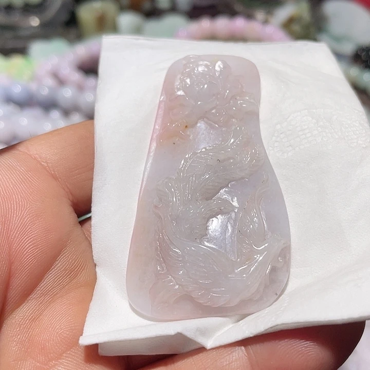 翡翠未镶嵌吊坠(不含链)双面雕凤凰牡丹