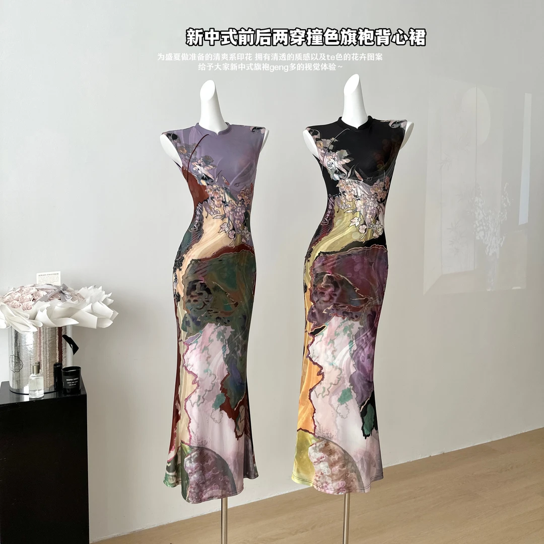 新中式旗袍2025新款前后两穿改良年轻款少女高级感国风无袖连衣裙