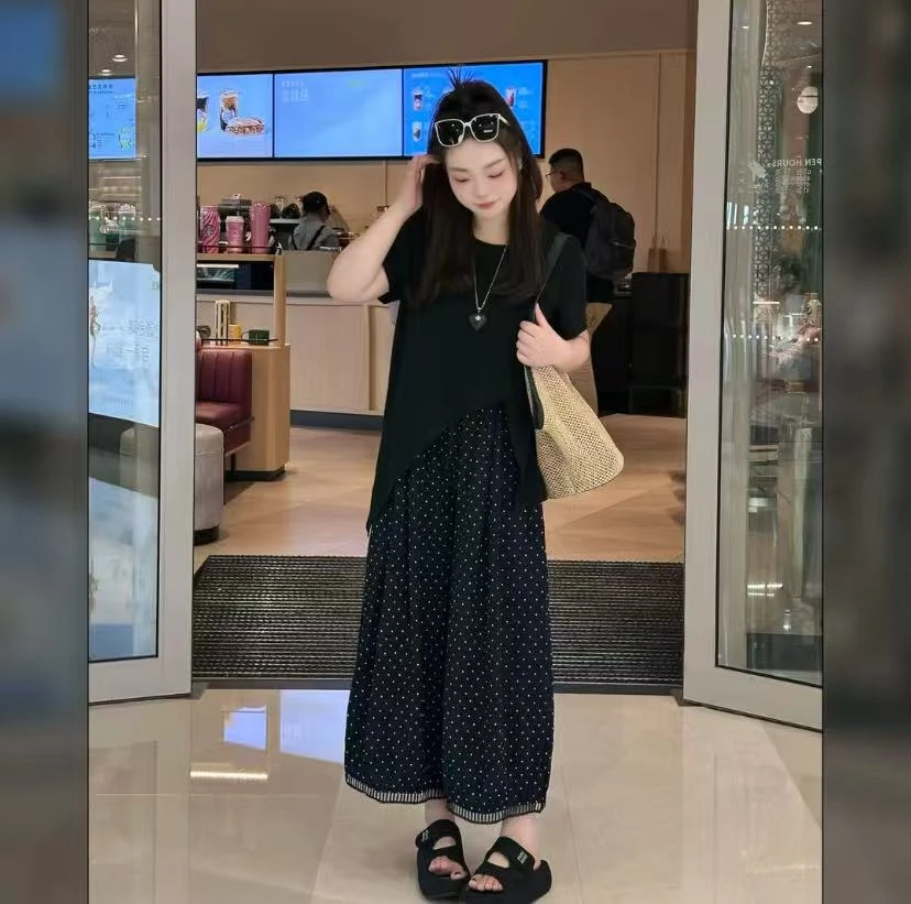 【现货】【觅耳海】微胖女装韩系慵懒显瘦T恤百搭阔腿裤套装NX136680