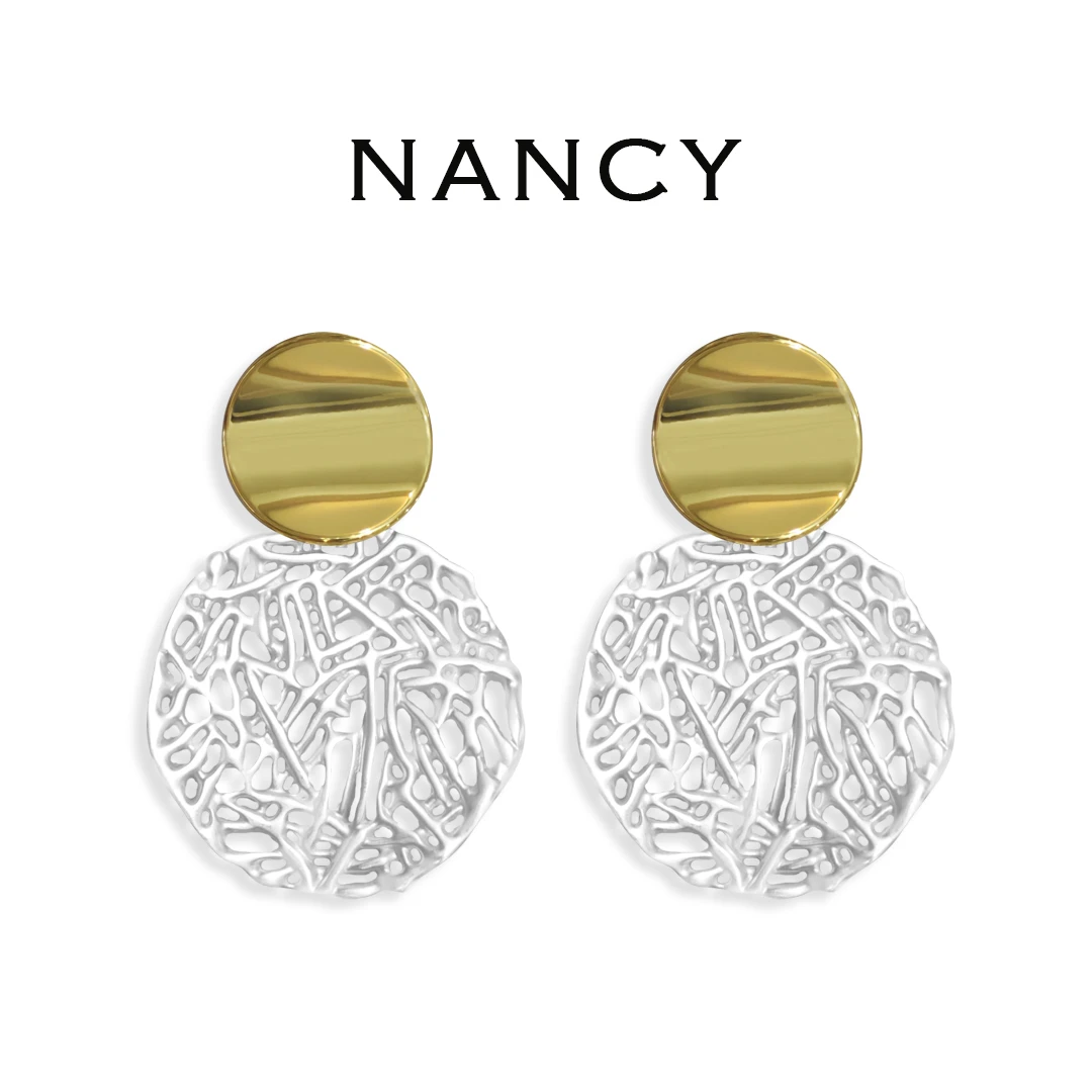 铜合金耳饰 金属编织网状圆圈耳环度假风镂空时尚小众圆形N10459