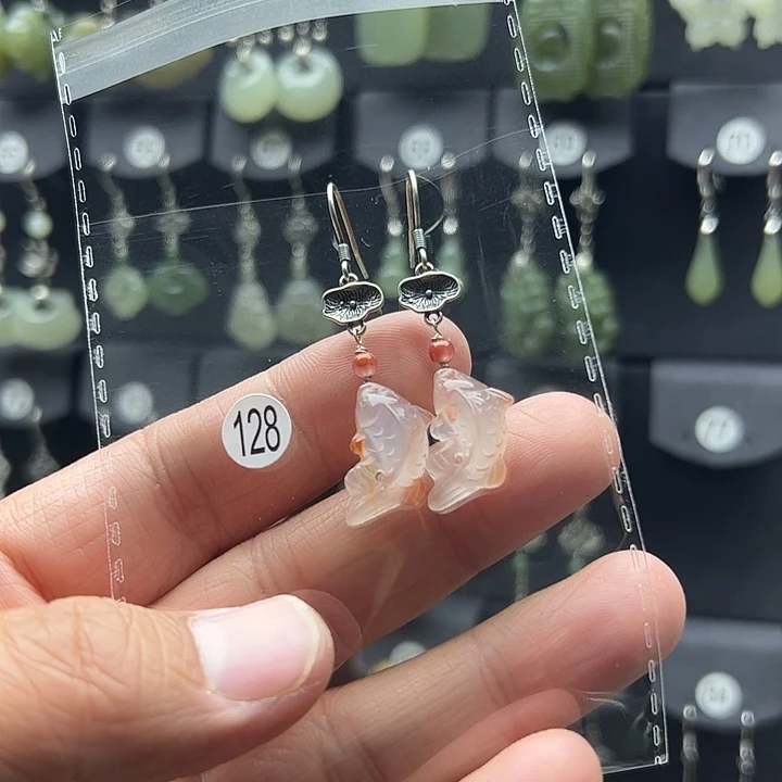 南红玛瑙耳饰银S925镶嵌语*g