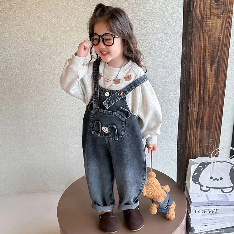 宝宝牛仔背带裤春款儿童套装潮2025新款男童女童洋气卫衣+连体裤