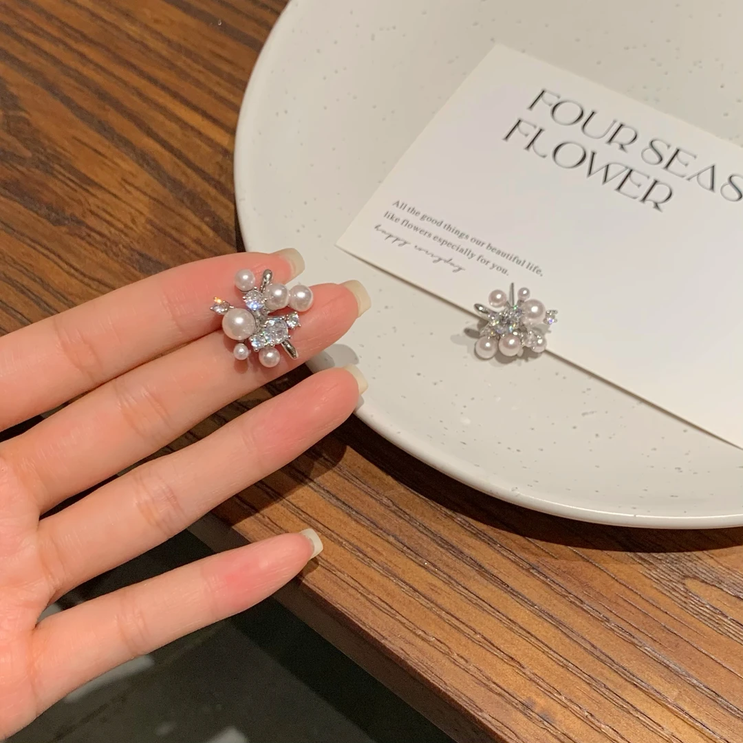 铜合金耳饰 AL6590 精致感曼塔玫瑰色珠光轻奢感气质耳环