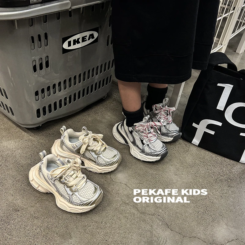 Pekafe儿童老爹鞋中大童6-12岁女童透气休闲男童鞋防滑透气运动鞋