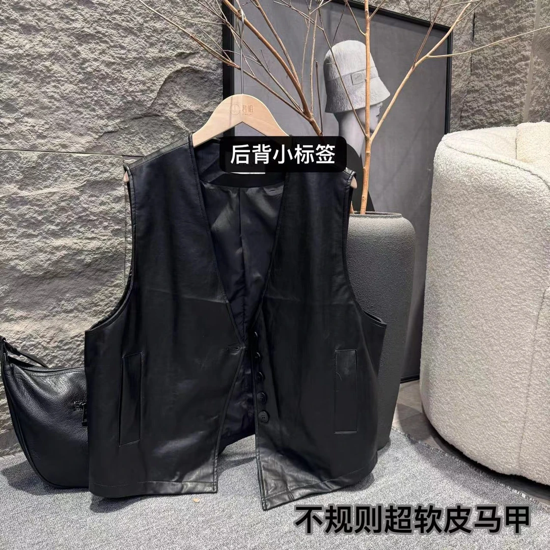 『JUNJIE』不规则皮马甲·高级百搭后背标签皮马甲 8089