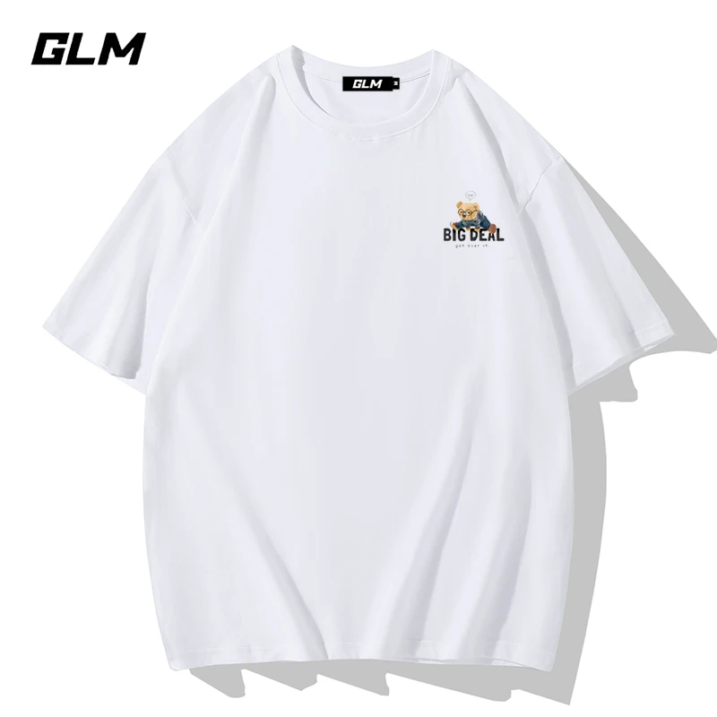 GLM重磅短袖t恤男士2025新款夏季纯棉美式潮牌潮流宽松大码圆领衫