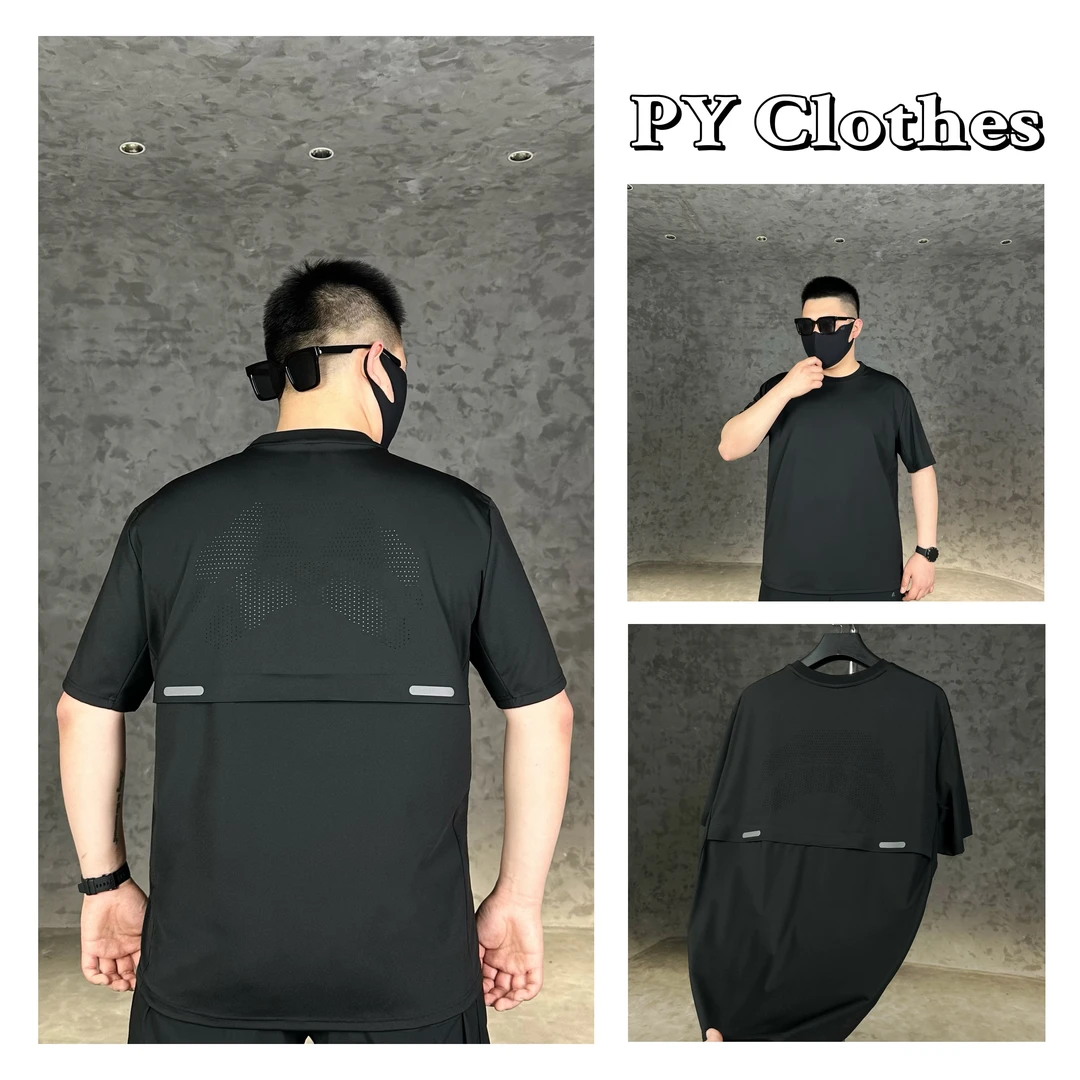 胖语大码男装 2025年夏季新款户外高弹锦氨透气打孔短袖78973#S