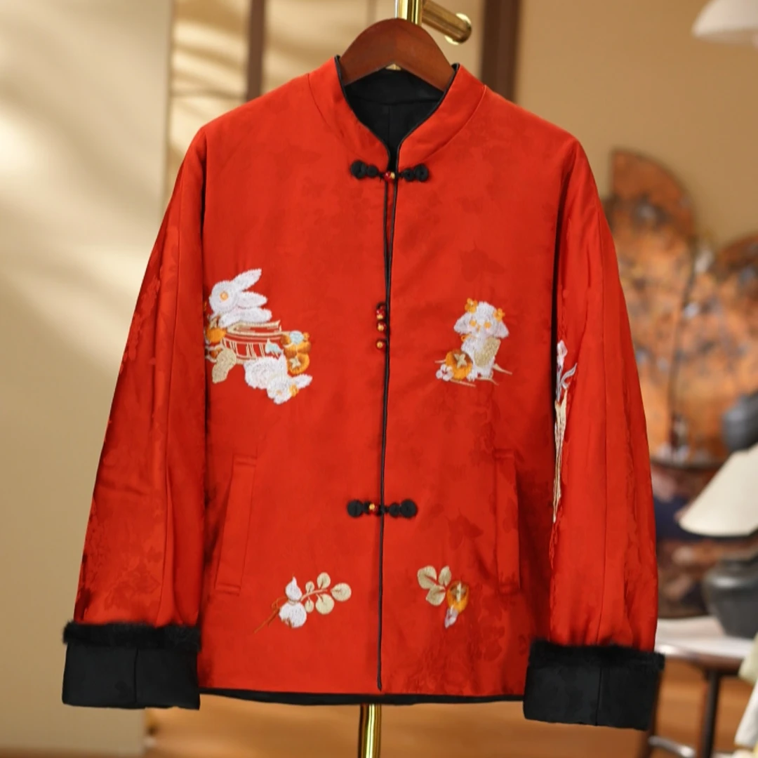 《花锦绣-双面穿》加棉加厚2025新中式国风刺绣女士百搭长袖棉服