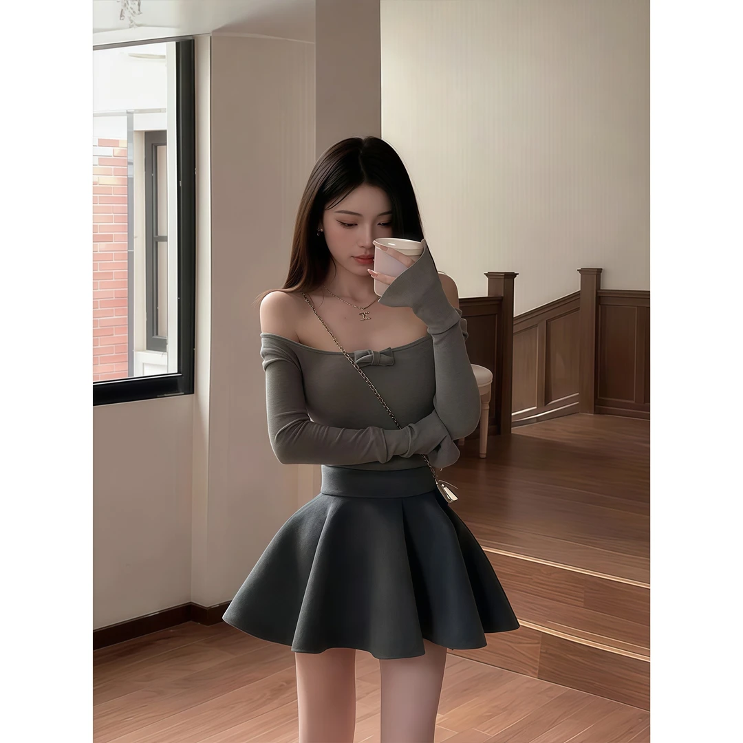 韩系复古简约纯色高腰短裙女秋冬新款通勤百搭显瘦减龄A字半身裙