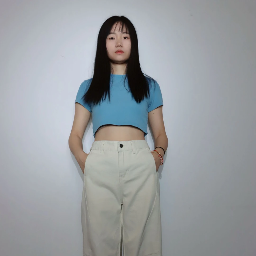 蓝色baby纯色百搭圆领短款T恤韩版显瘦显白短袖夏季轻薄打底时尚