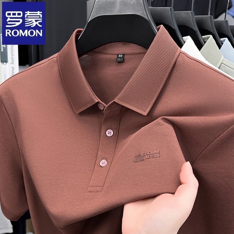 罗蒙高档中年商务纯色印花短袖Polo衫夏季新款休闲翻领男士T恤潮