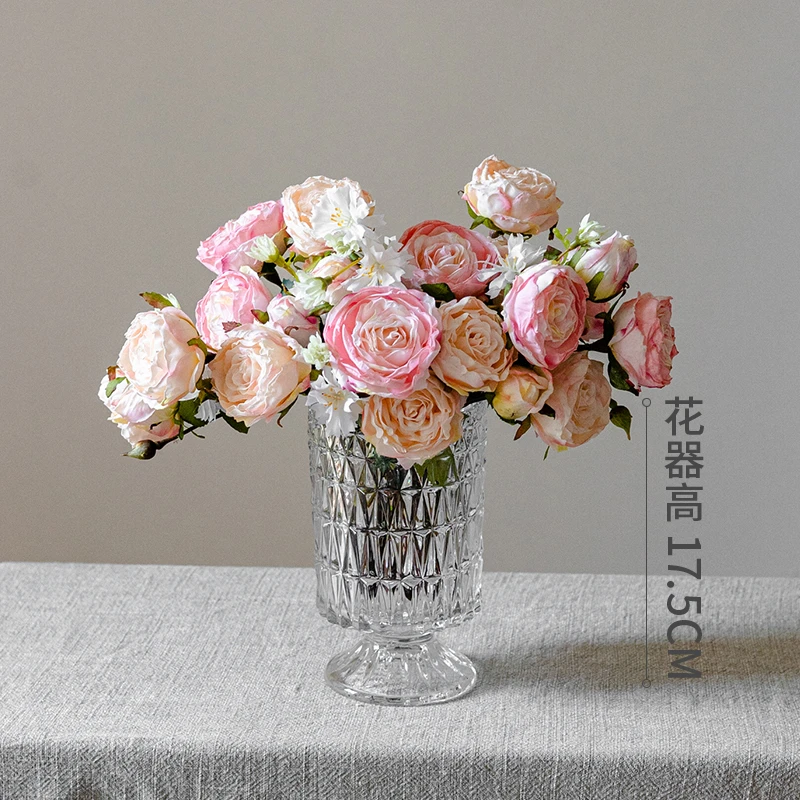 欧式轻奢艺术浮雕玻璃花瓶客厅餐厅桌面插花水养鲜花摆件装饰【荐】