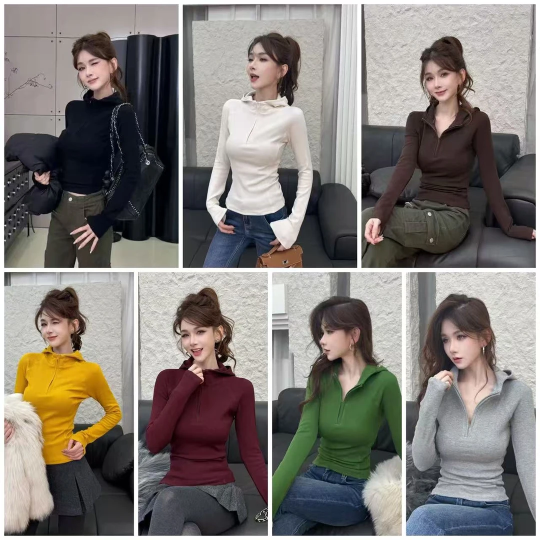【人手一件】叠穿神器半拉链连帽内磨毛加厚上衣