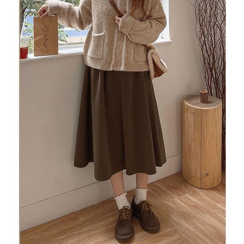 毛呢a字半身裙秋冬季新款高腰显瘦小个子中长款大摆伞裙子百搭韩