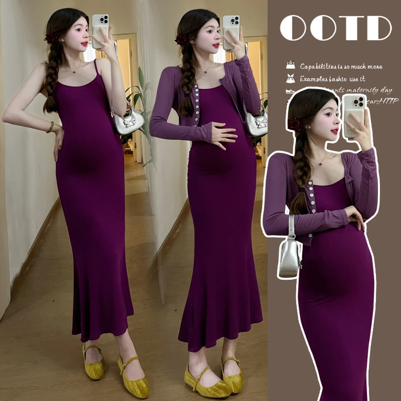 时髦孕妇装2025新款夏季款两件套包臀吊带内搭紧身显瘦连衣裙套装