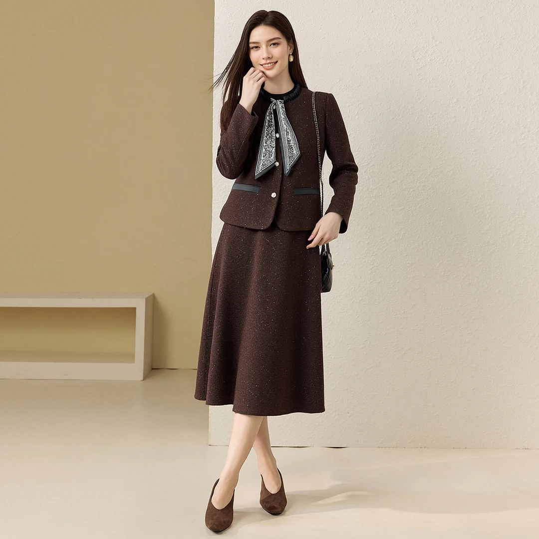 爱朴大码女装2025冬季新款法式时尚气质显瘦短外套套装23492AB