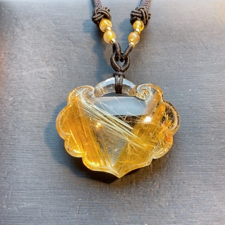 颈饰未镶嵌发晶天然钛晶平安如意锁吊坠