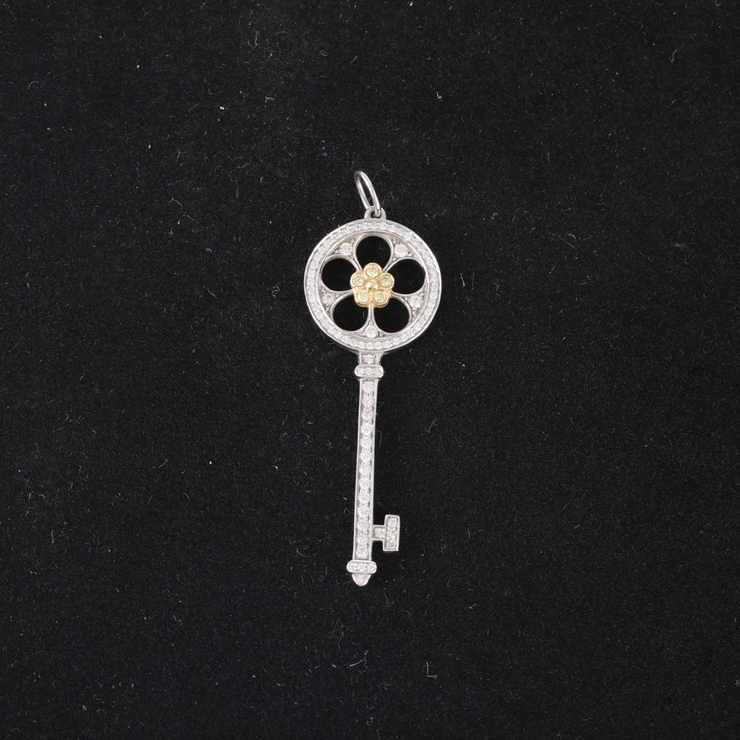 99新 Tiffany & Co./蒂芙尼 【黑黑】白金 满钻 花朵 吊坠 3.8cm