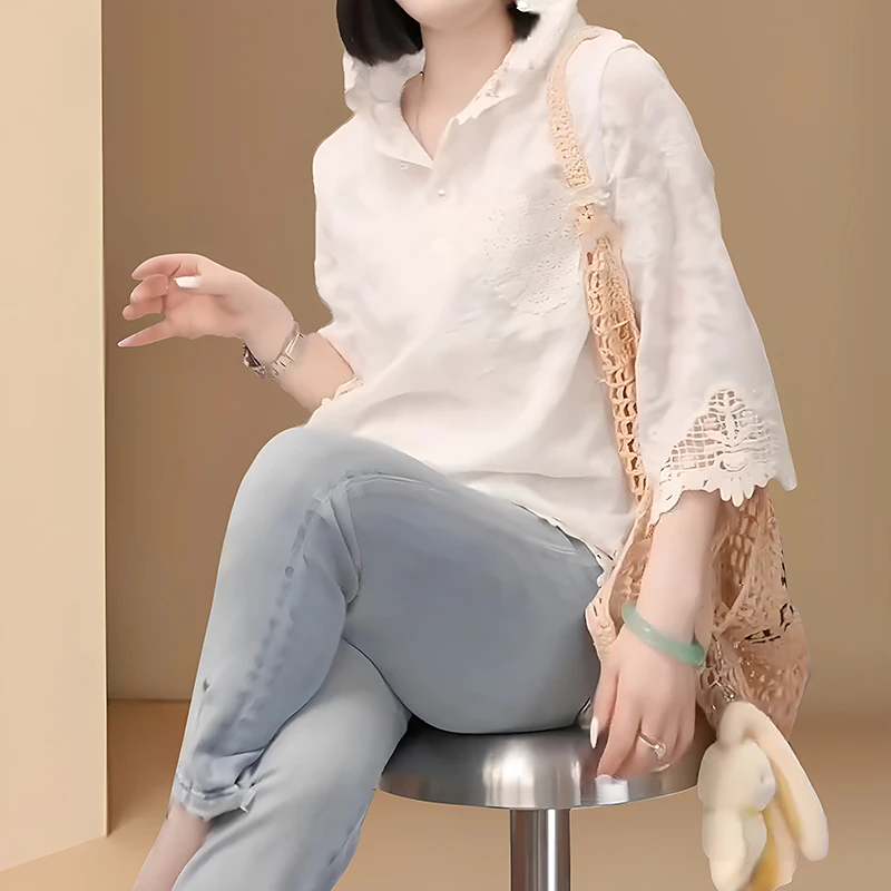 蕾丝连帽衬衫女2025春秋新款洋气减龄宽松休闲设计感钩花镂空上衣