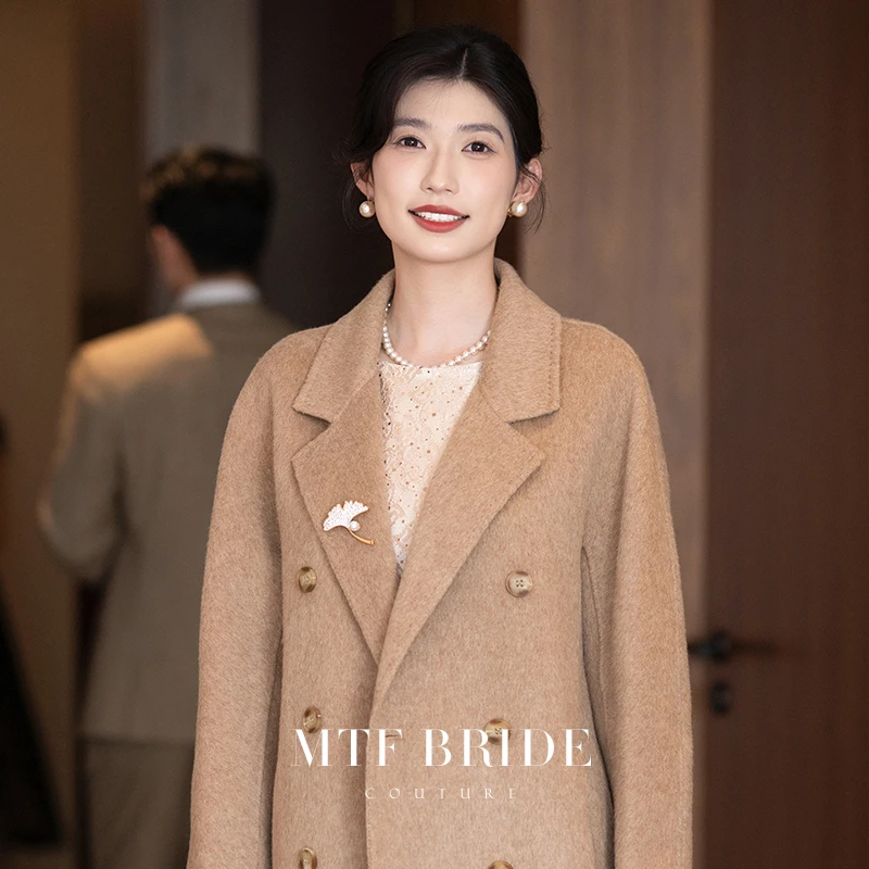 满庭芳华【首批8.5折】妈妈婚礼气质高端毛呢外套驼色双面呢大衣