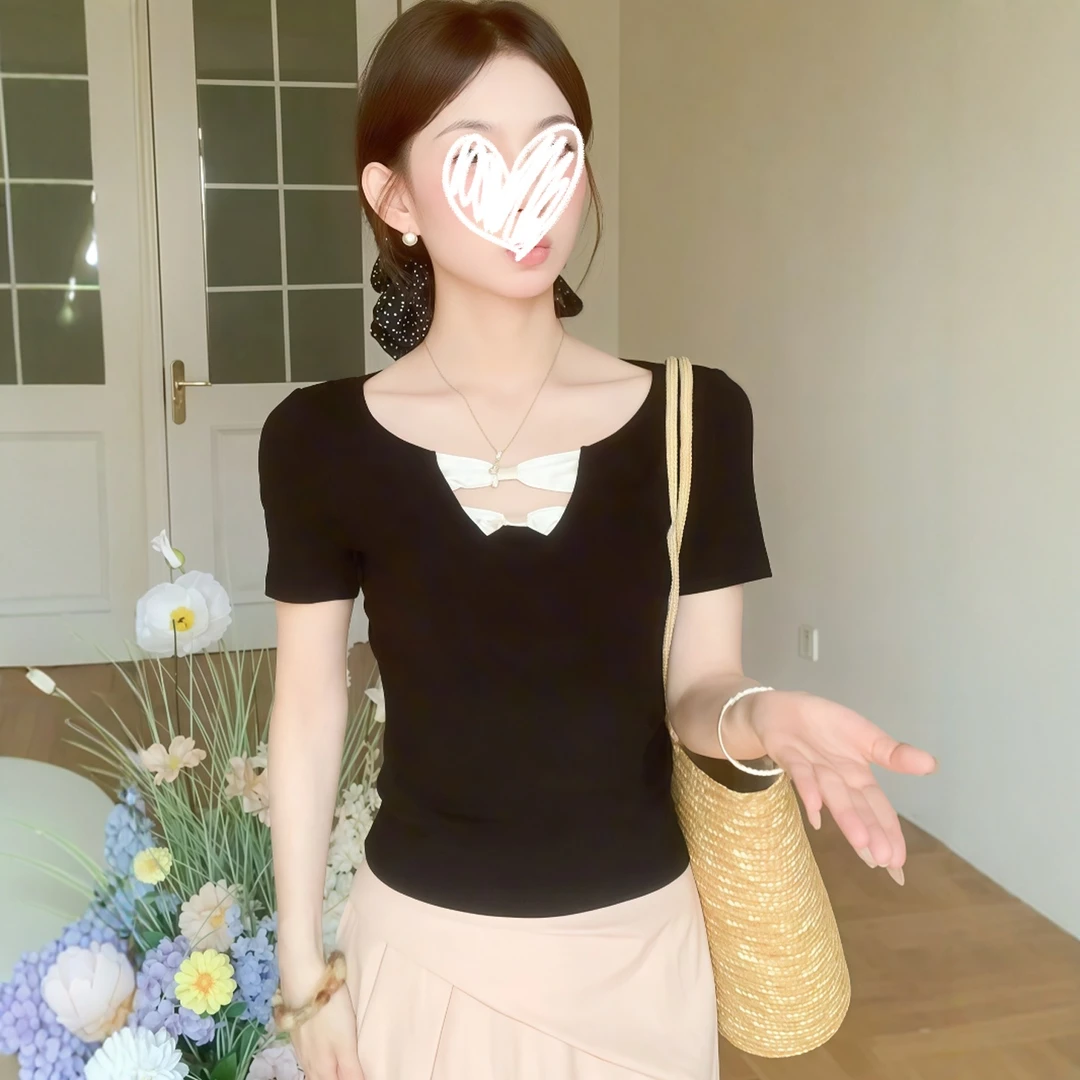 夏季修身洋气纯欲辣妹短袖女t恤2025新款爆款短款独特漂亮初夏