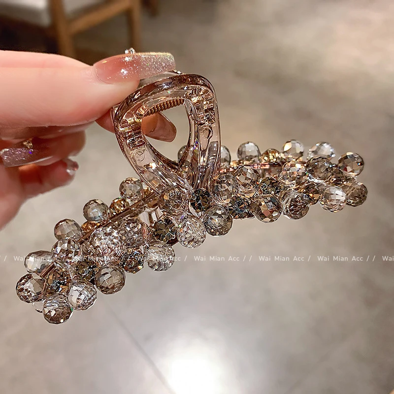 高端水晶抓夹鲨鱼夹女时尚百搭后脑勺盘发夹半扎发夹轻奢网红发饰