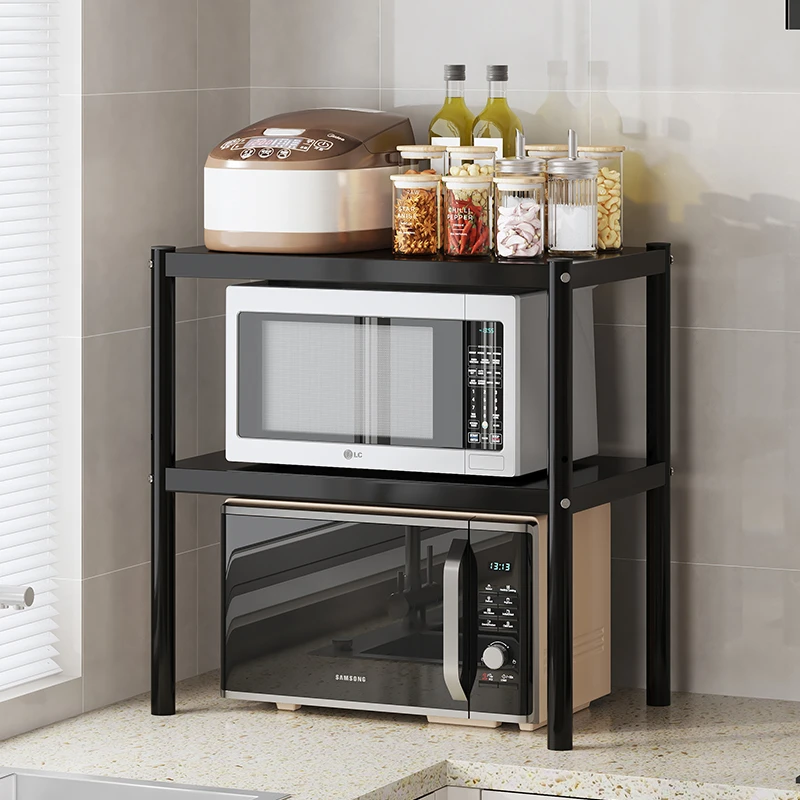 二层置物架微波炉烤箱架落地家用架子收纳架整理架客厅厨房储物架