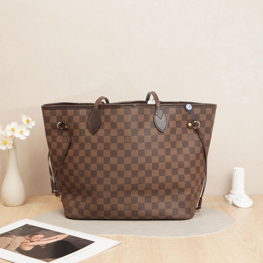 95新 LouisVuitton/路易威登 Neverfull中号棕棋盘格DS025959